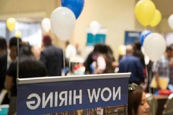 People walking around the career fair graphic.